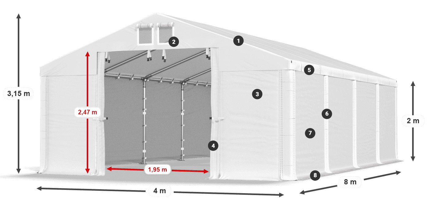 Tető: FR 620 PVC Falak: SD 580 PVC 2 m jelmagyarázat