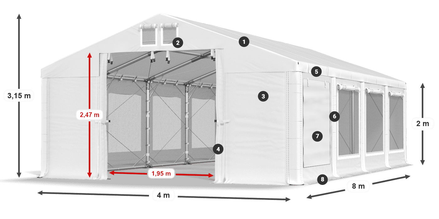 Tető: FR 620 PVC Falak: SD 500 PVC 2 m jelmagyarázat