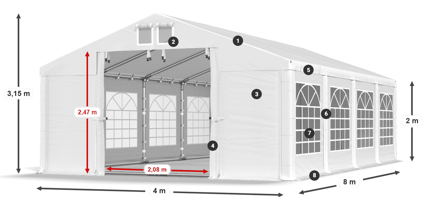 Tető: FR 620 PVC Falak: SD 500 PVC 2 m jelmagyarázat