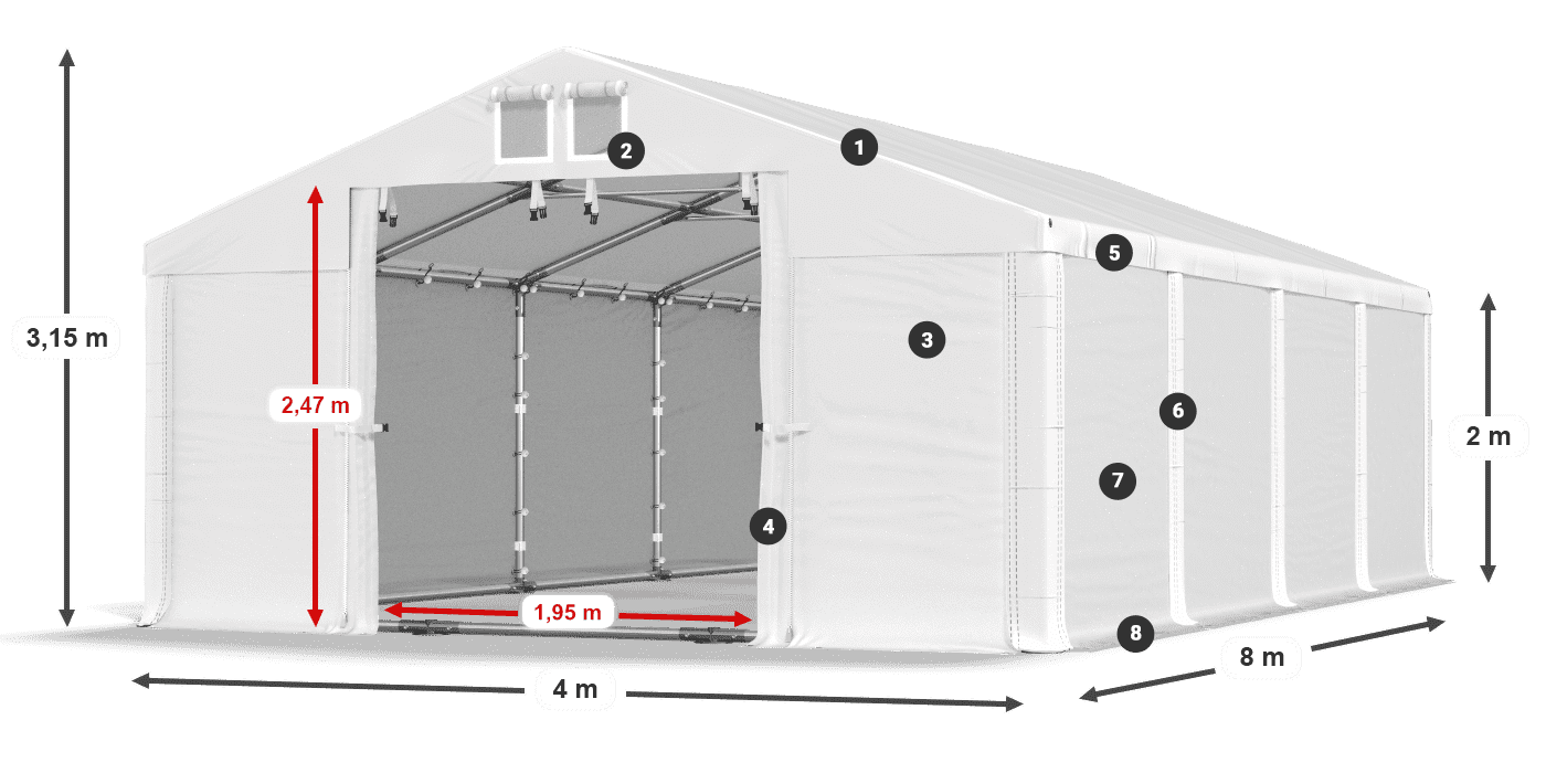 Tető: FR 620 PVC Falak: SD 500 PVC 2 m jelmagyarázat