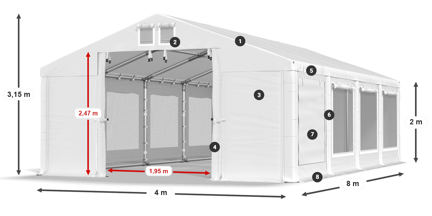 Tető: FR 620 PVC Falak: SD 500 PVC 2 m jelmagyarázat
