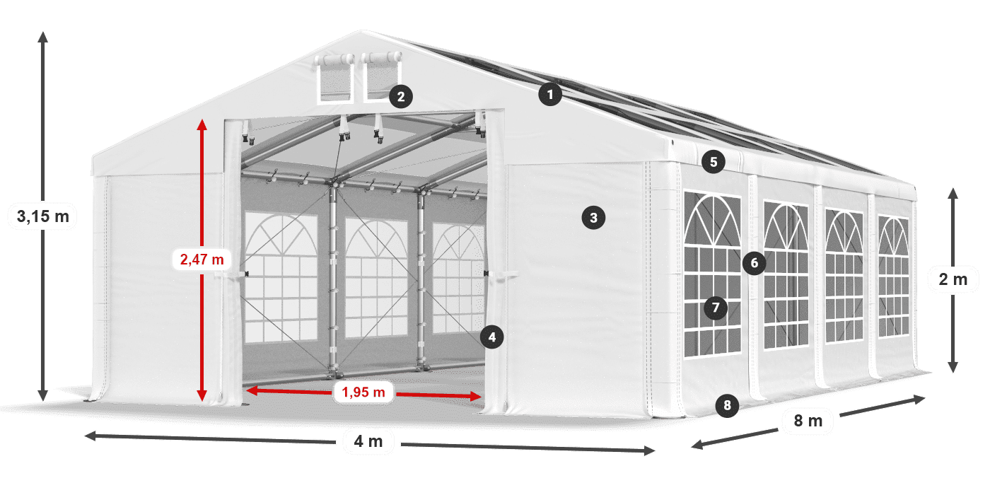 Tető: MS T 580 PVC Falak: FR 620 PVC 2 m jelmagyarázat