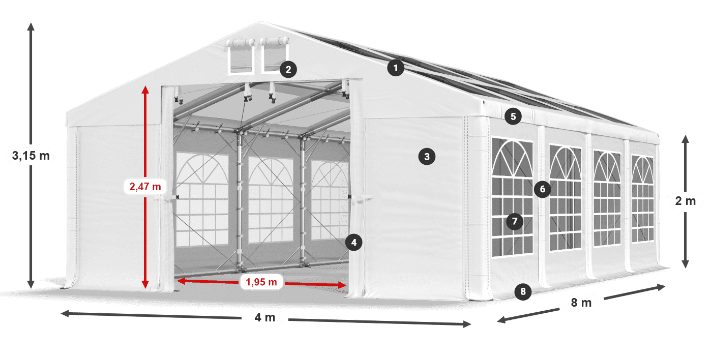 Tető: MS 580 PVC Falak: SD 500 PVC 2 m jelmagyarázat