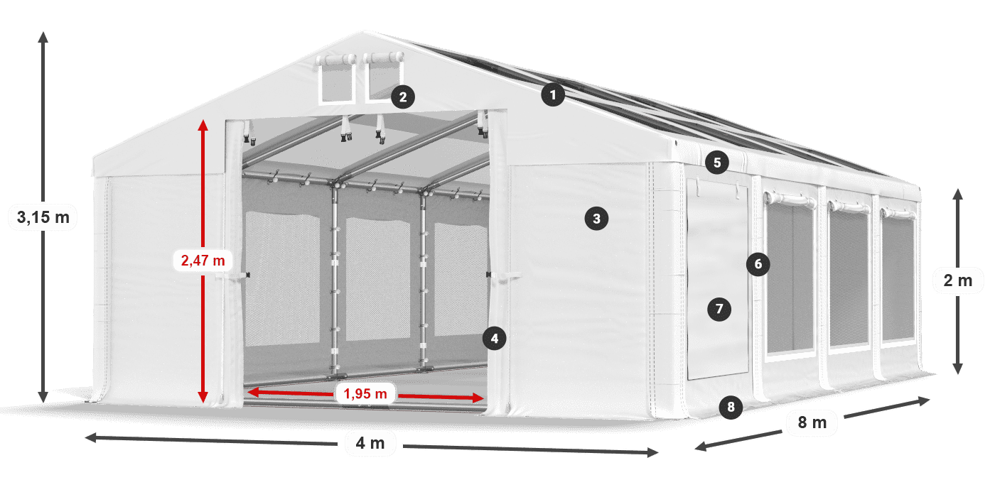 Tető: MS T 580 PVC Falak: SDM 500 PVC 2 m jelmagyarázat