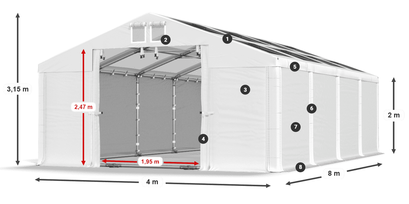 Tető: MS T 580 PVC Falak: SD 500 PVC 2 m jelmagyarázat