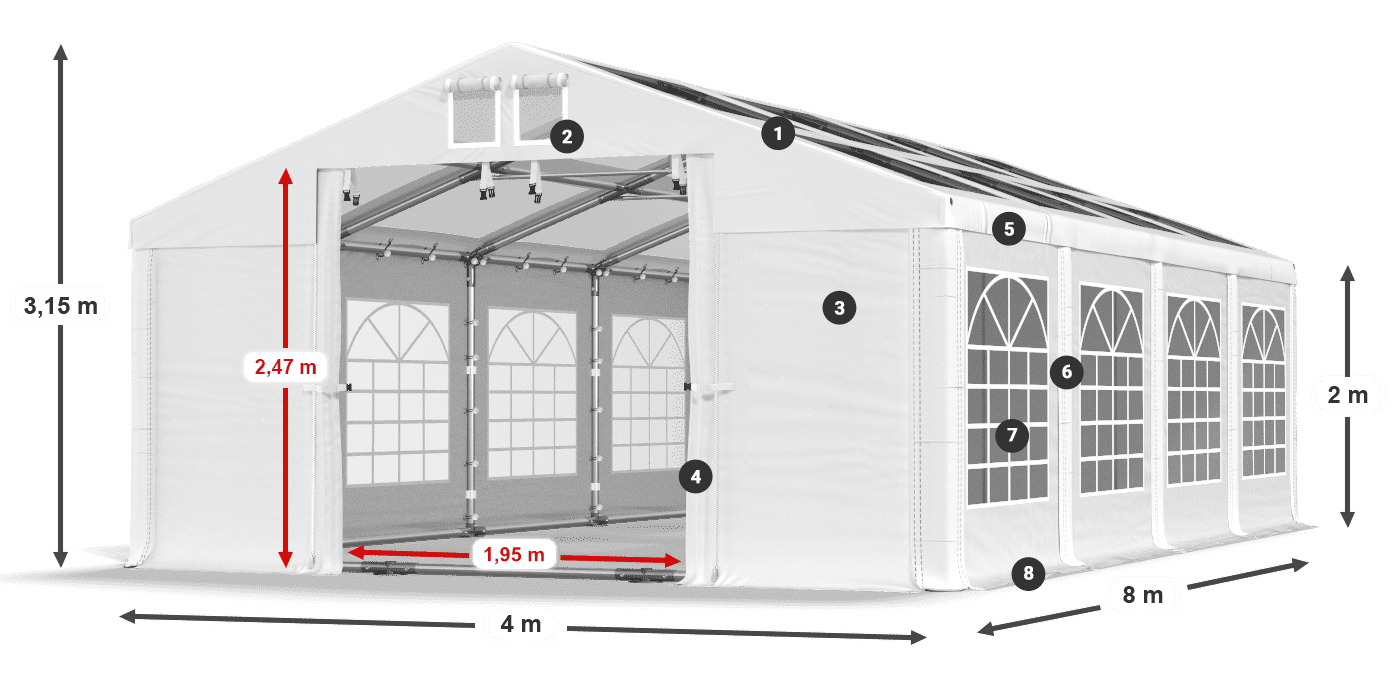 Tető: MS 580 PVC Falak: SD 500 PVC 2 m jelmagyarázat