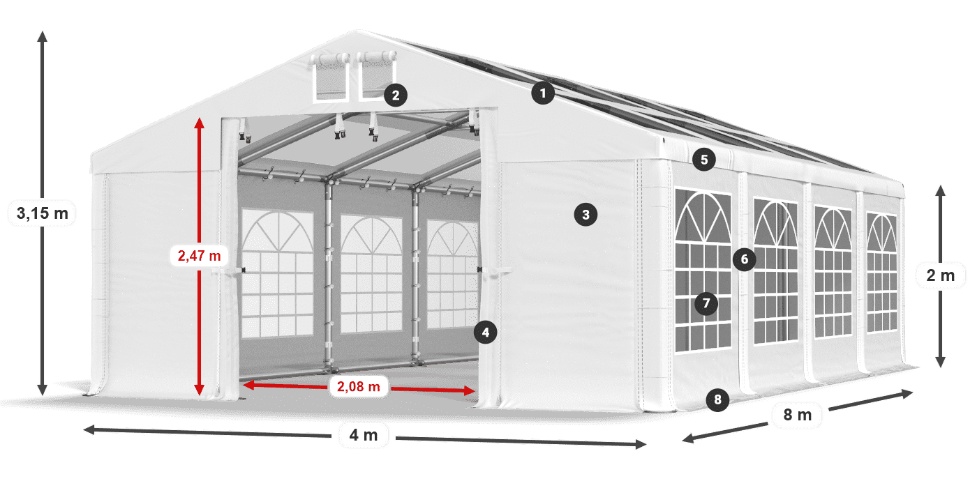 Tető: MS 580 PVC Falak: SD 500 PVC 2 m jelmagyarázat