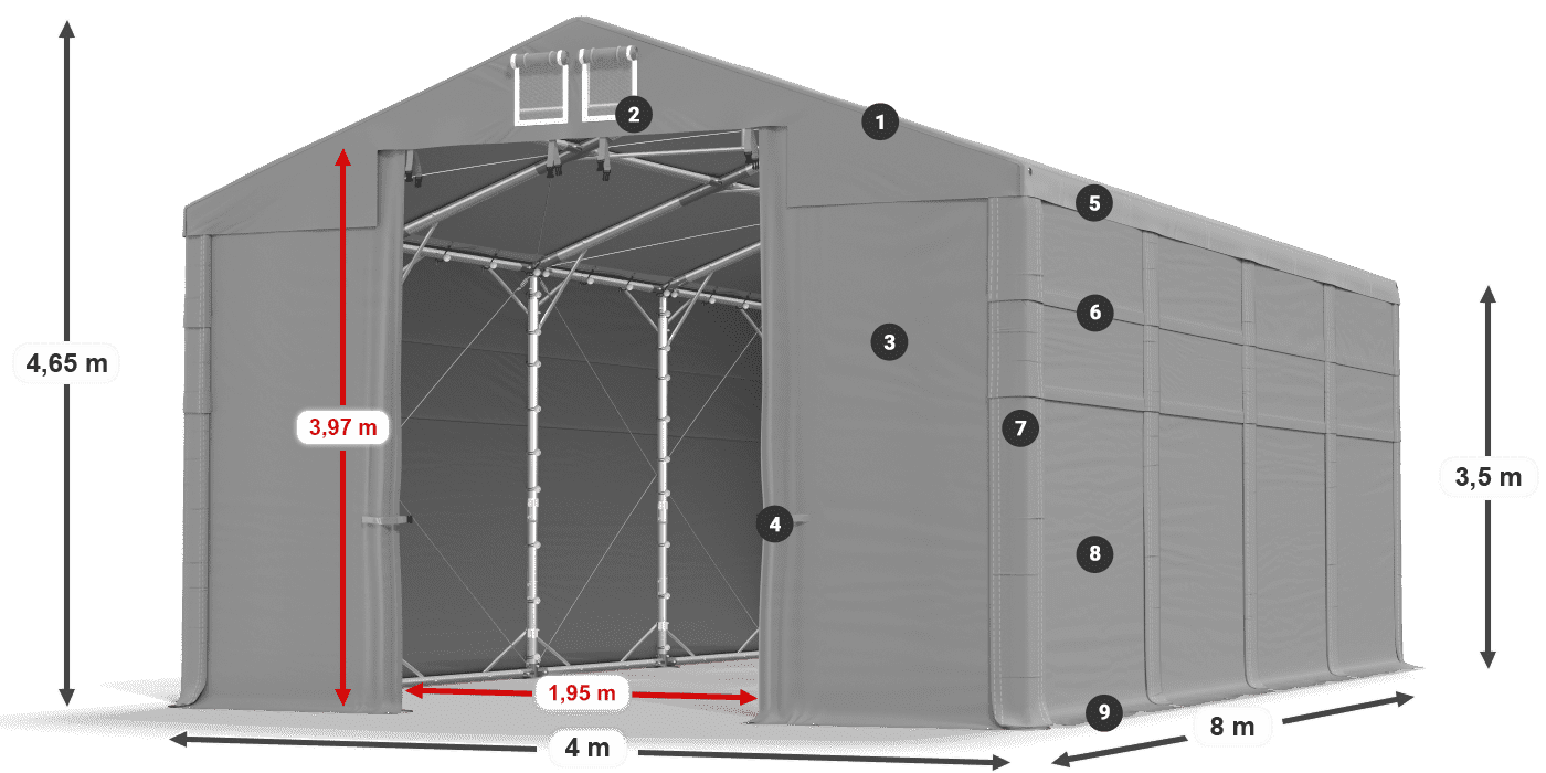 Tető: FR 620 PVC Falak: MS 580 PVC 3,5 m jelmagyarázat