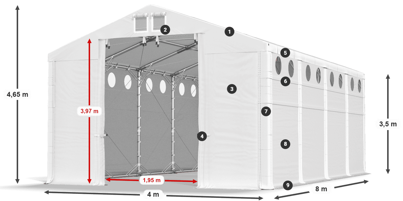 Tető: MS 580 PVC Falak: SD O 500 PVC 3,5 m jelmagyarázat