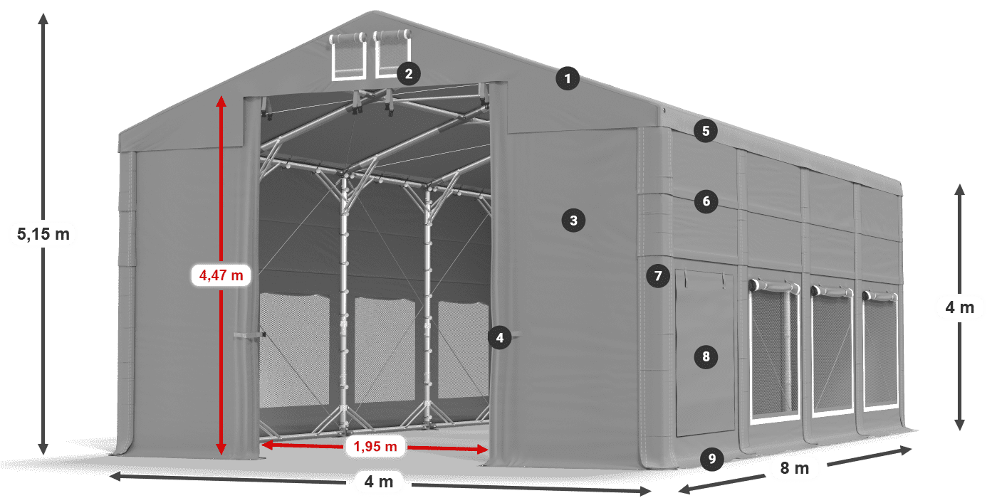 Tető: FR 620 PVC Falak: SD 500 PVC 4 m jelmagyarázat