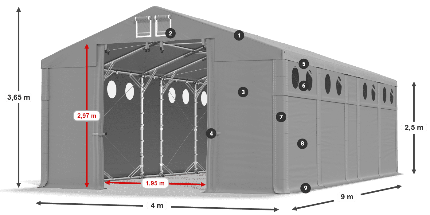 Tető: FR 620 PVC Falak: SD O 500 PVC 2,5 m jelmagyarázat