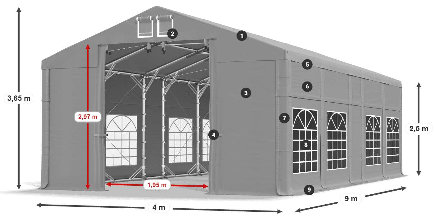 Tető: FR 620 PVC Falak: SD 500 PVC 2,5 m jelmagyarázat