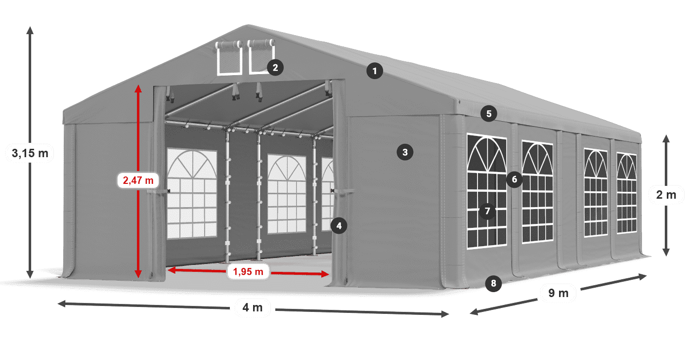 Tető: FR 620 PVC Falak: SD 500 PVC 2 m jelmagyarázat
