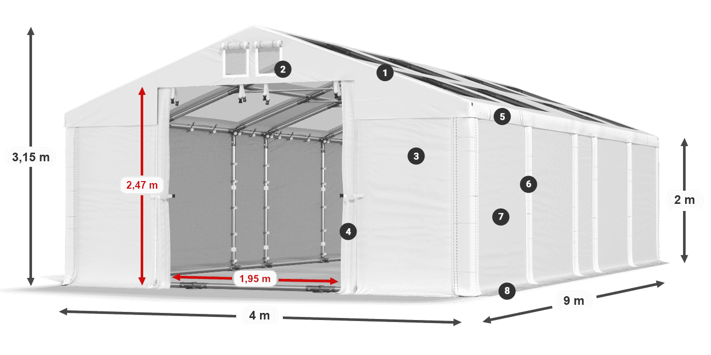 Tető: MS T 580 PVC Falak: SD 500 PVC 2 m jelmagyarázat