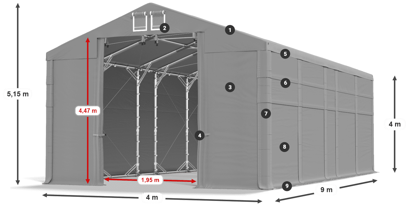 Tető: FR 620 PVC Falak: SD 500 PVC 4 m jelmagyarázat