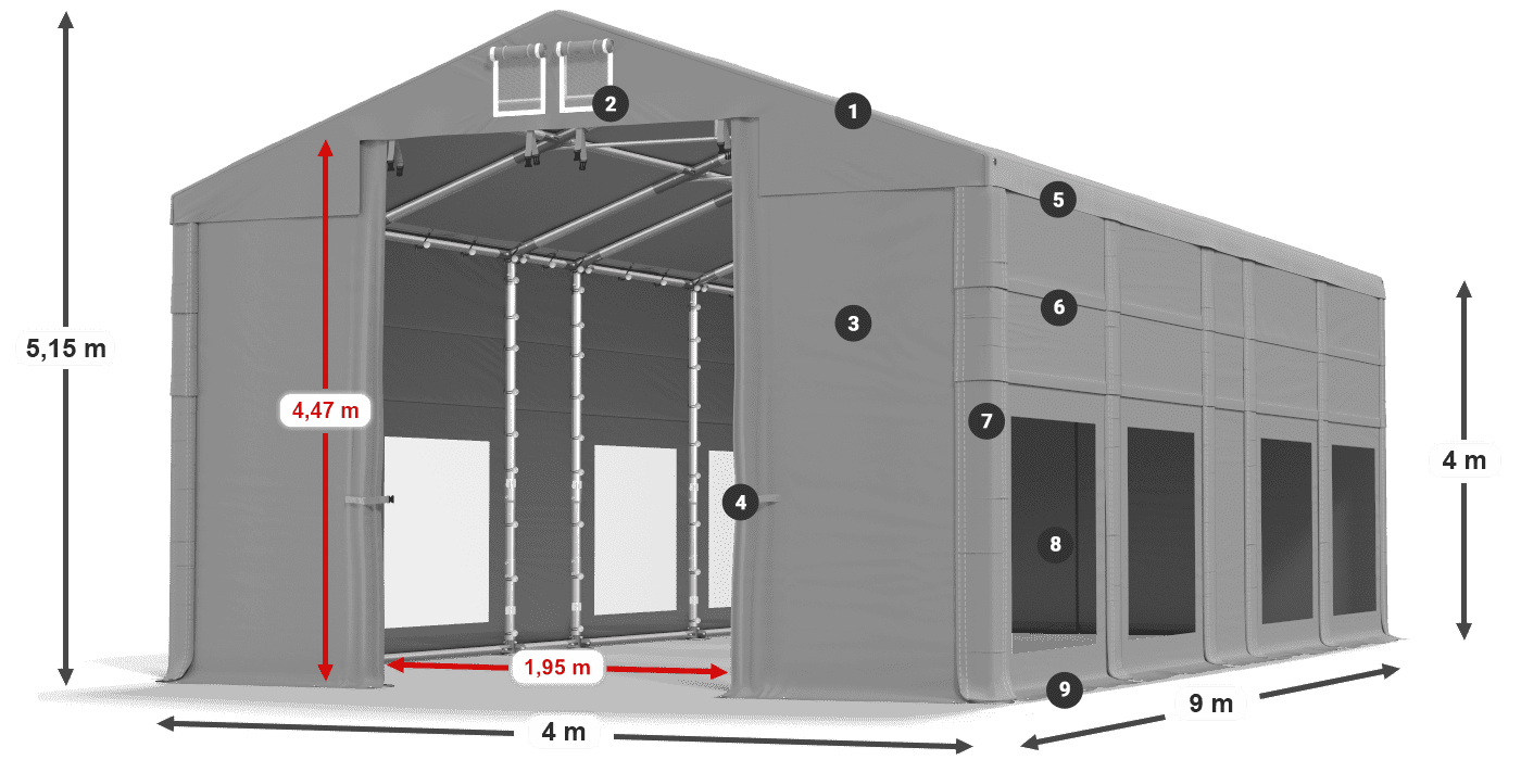 Tető: MS 580 PVC Falak: MS 580 PVC 4 m jelmagyarázat