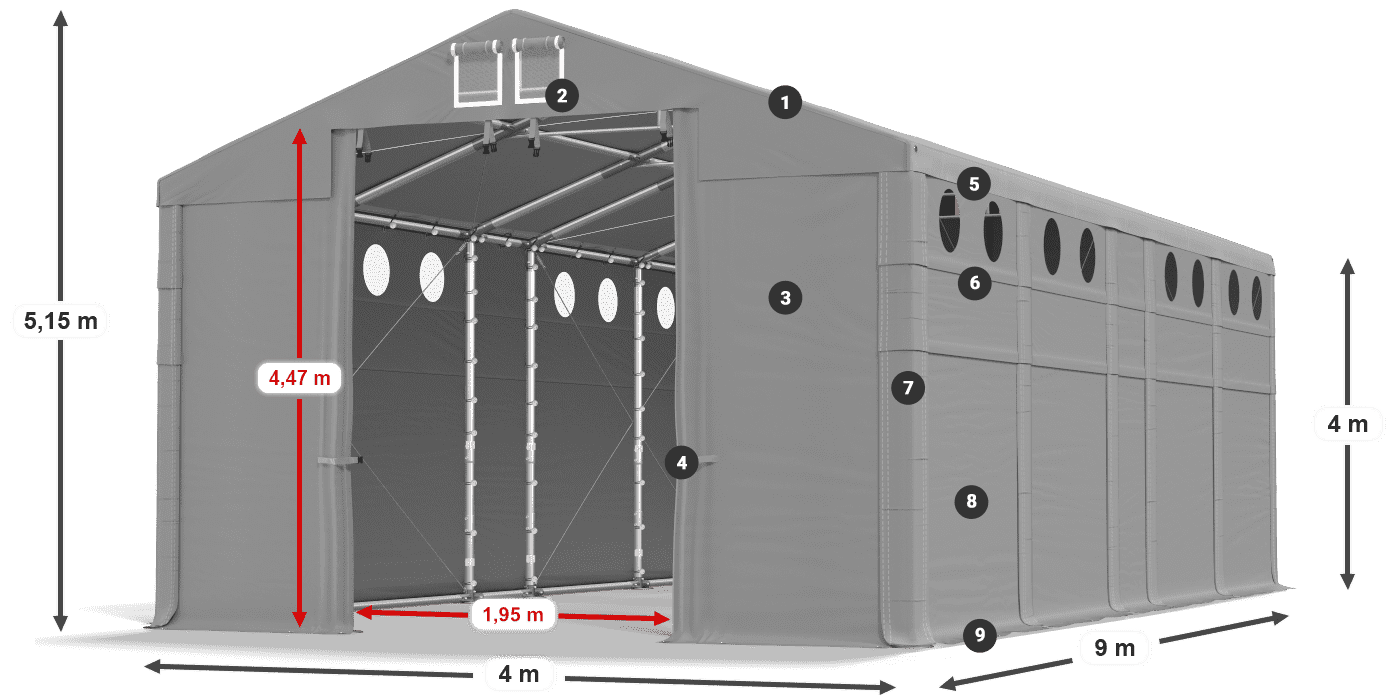 Tető: MS 580 PVC Falak: SD O 500 PVC 4 m jelmagyarázat