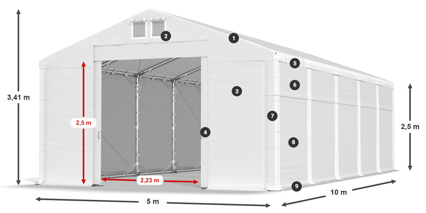 Tető: FR 620 PVC Falak: MS 580 PVC 2,5 m jelmagyarázat