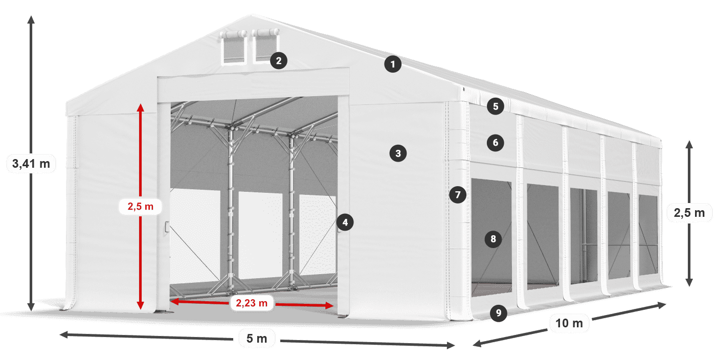 Tető: FR 620 PVC Falak: MS 580 PVC 2,5 m jelmagyarázat