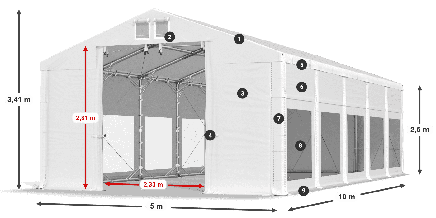 Tető: FR 620 PVC Falak: MS 580 PVC 2,5 m jelmagyarázat