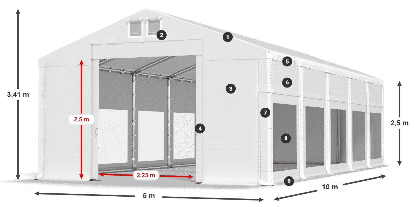 Tető: FR 620 PVC Falak: MS 580 PVC 2,5 m jelmagyarázat