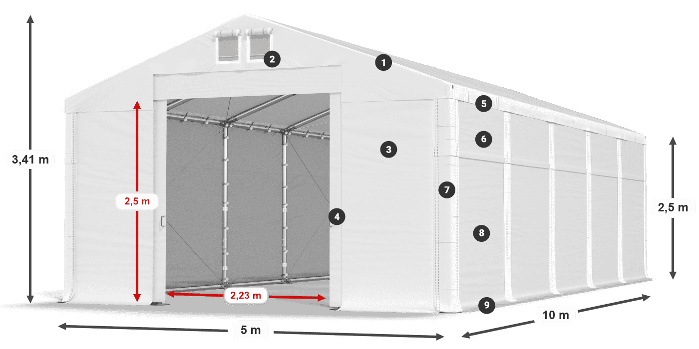 Tető: FR 620 PVC Falak: MS 580 PVC 2,5 m jelmagyarázat