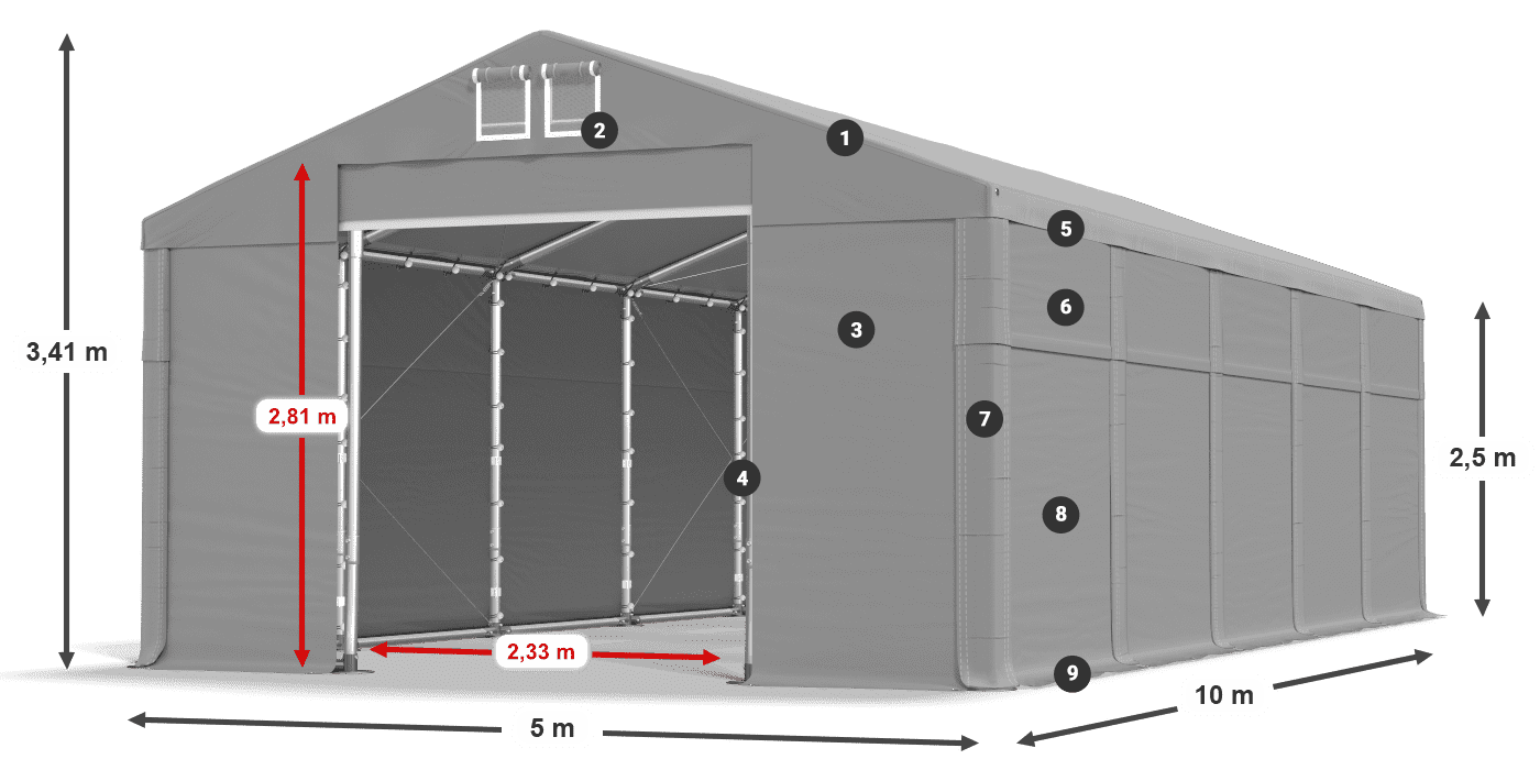 Tető: FR 620 PVC Falak: MS 580 PVC 2,5 m jelmagyarázat