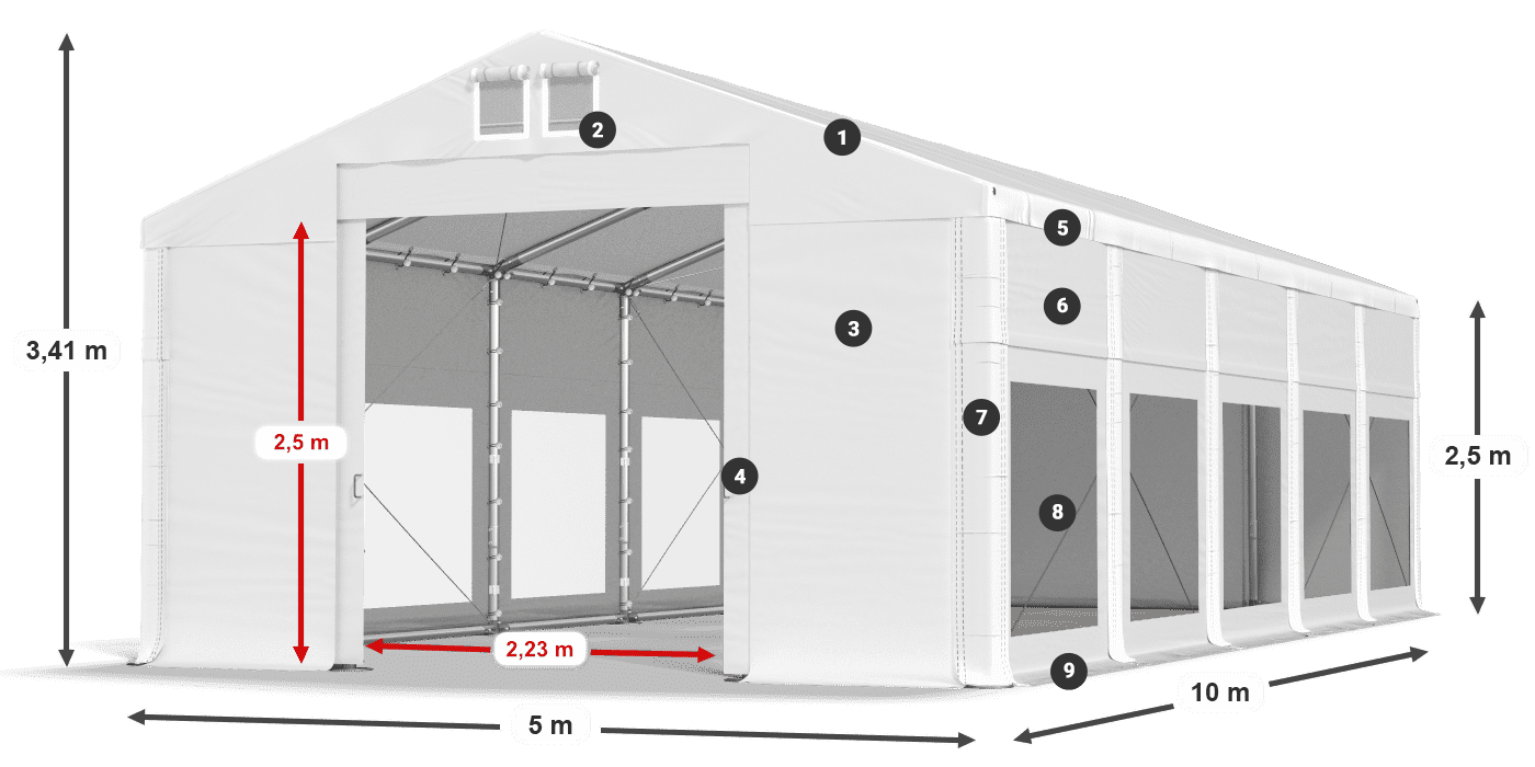 Tető: FR 620 PVC Falak: MS 580 PVC 2,5 m jelmagyarázat