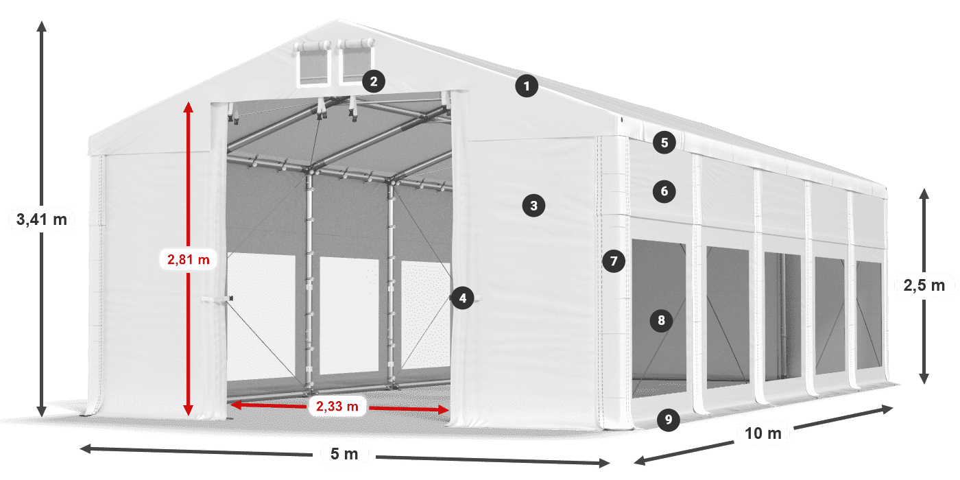 Tető: FR 620 PVC Falak: MS 580 PVC 2,5 m jelmagyarázat