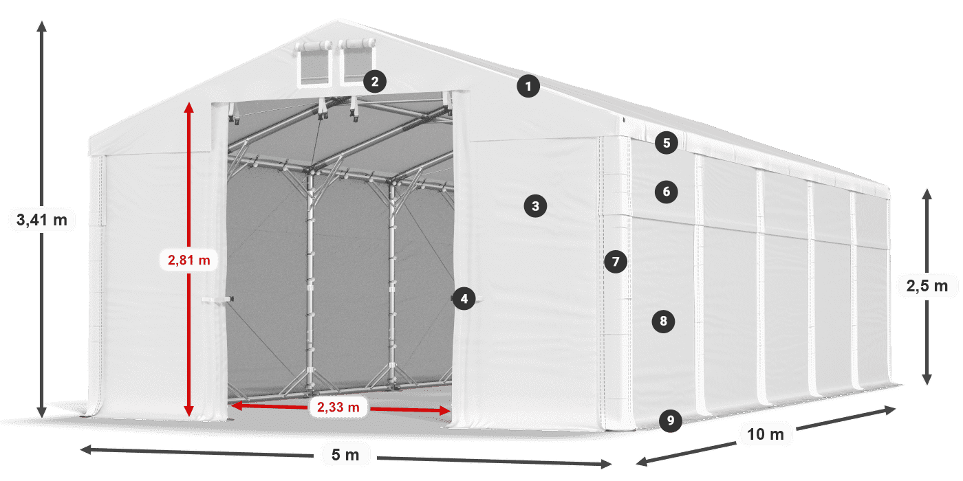 Tető: FR 620 PVC Falak: SD 500 PVC 2,5 m jelmagyarázat