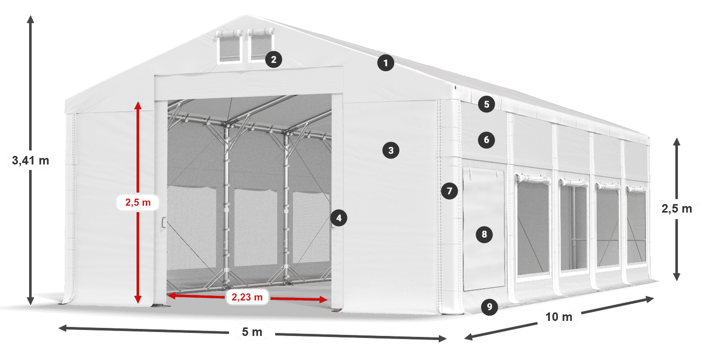 Tető: FR 620 PVC Falak: SD 500 PVC 2,5 m jelmagyarázat