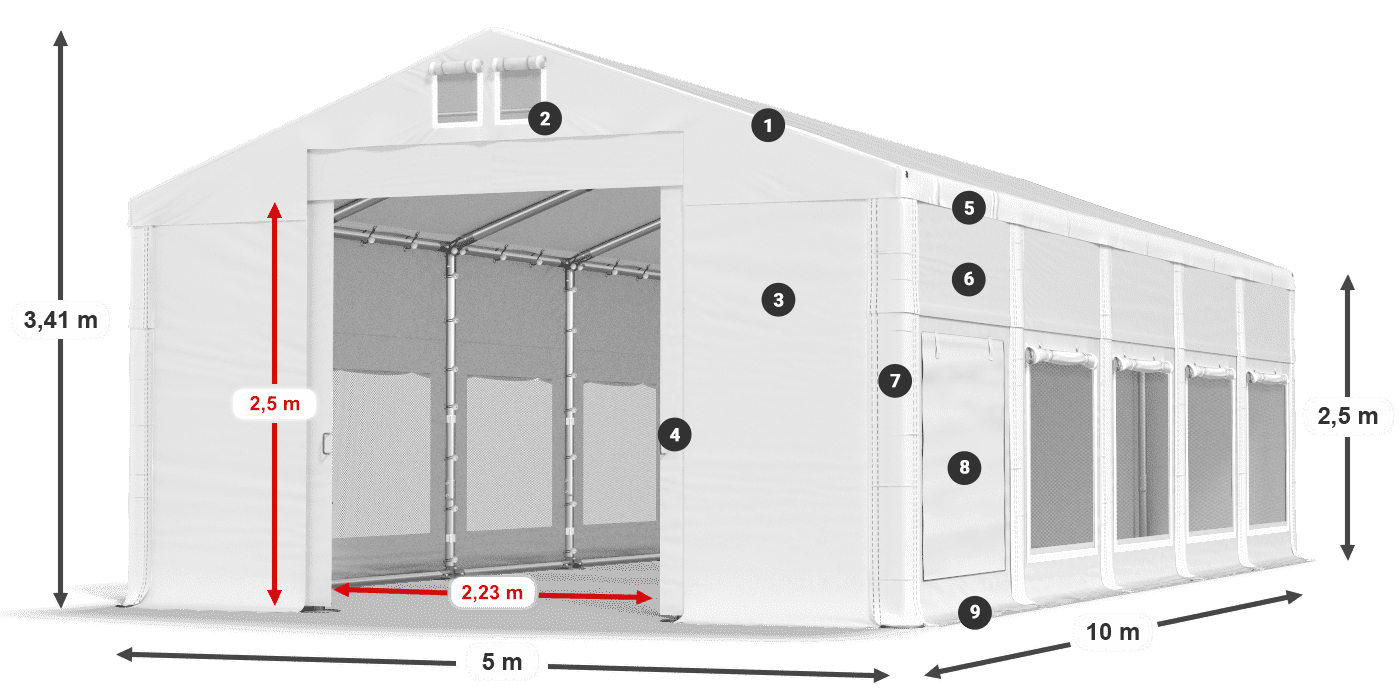 Tető: FR 620 PVC Falak: SD 500 PVC 2,5 m jelmagyarázat