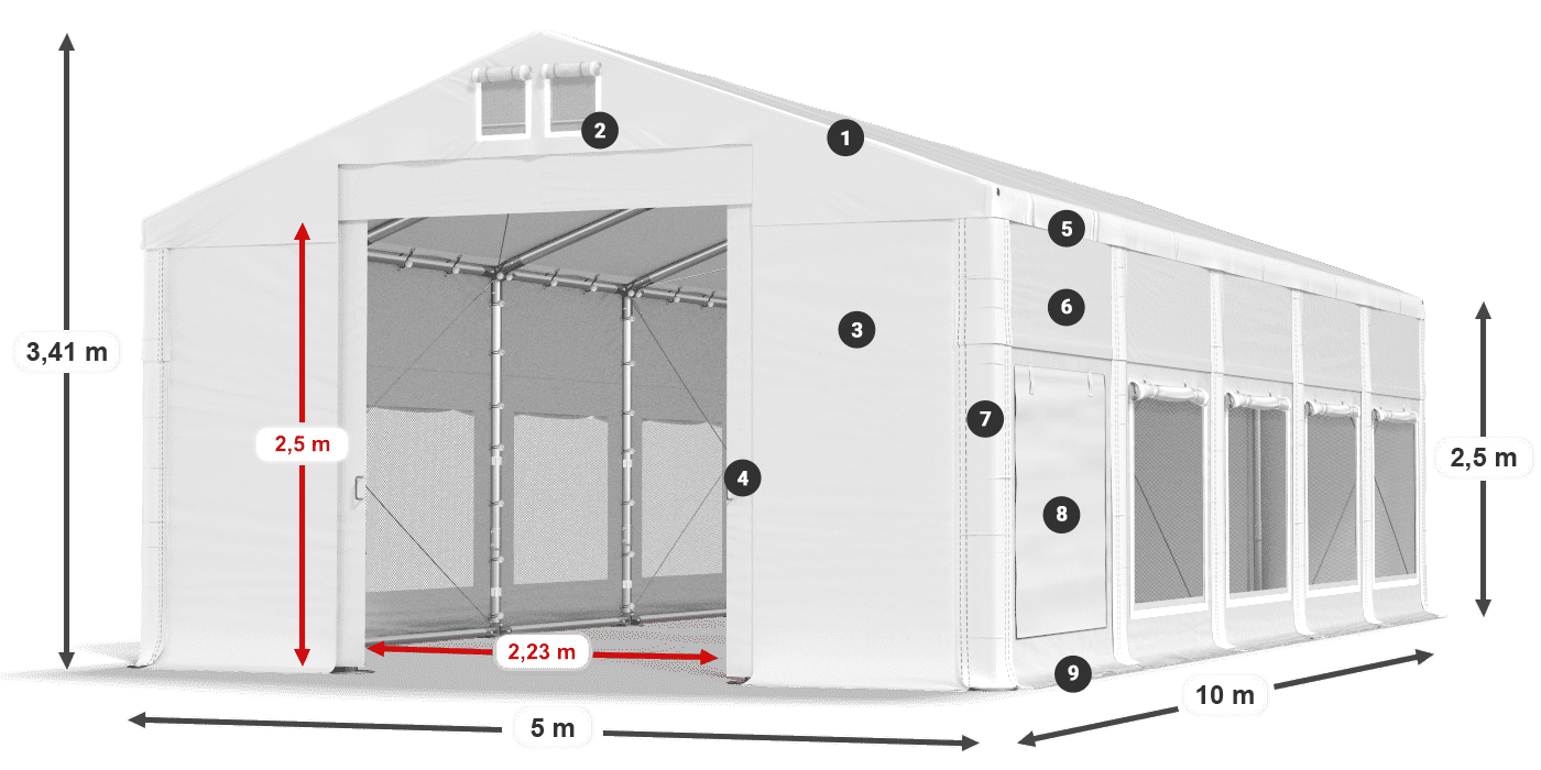 Tető: FR 620 PVC Falak: SD 500 PVC 2,5 m jelmagyarázat
