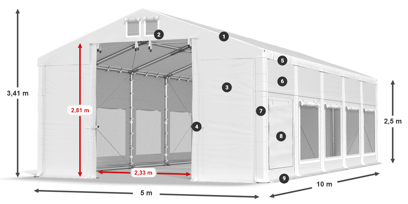 Tető: FR 620 PVC Falak: SD 500 PVC 2,5 m jelmagyarázat