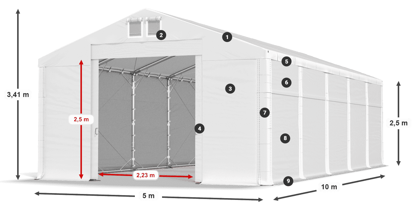 Tető: MS 580 PVC Falak: SD 500 PVC 2,5 m jelmagyarázat