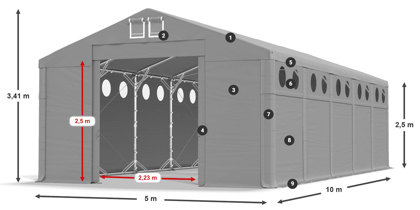 Tető: MS 580 PVC Falak: SD O 500 PVC 2,5 m jelmagyarázat