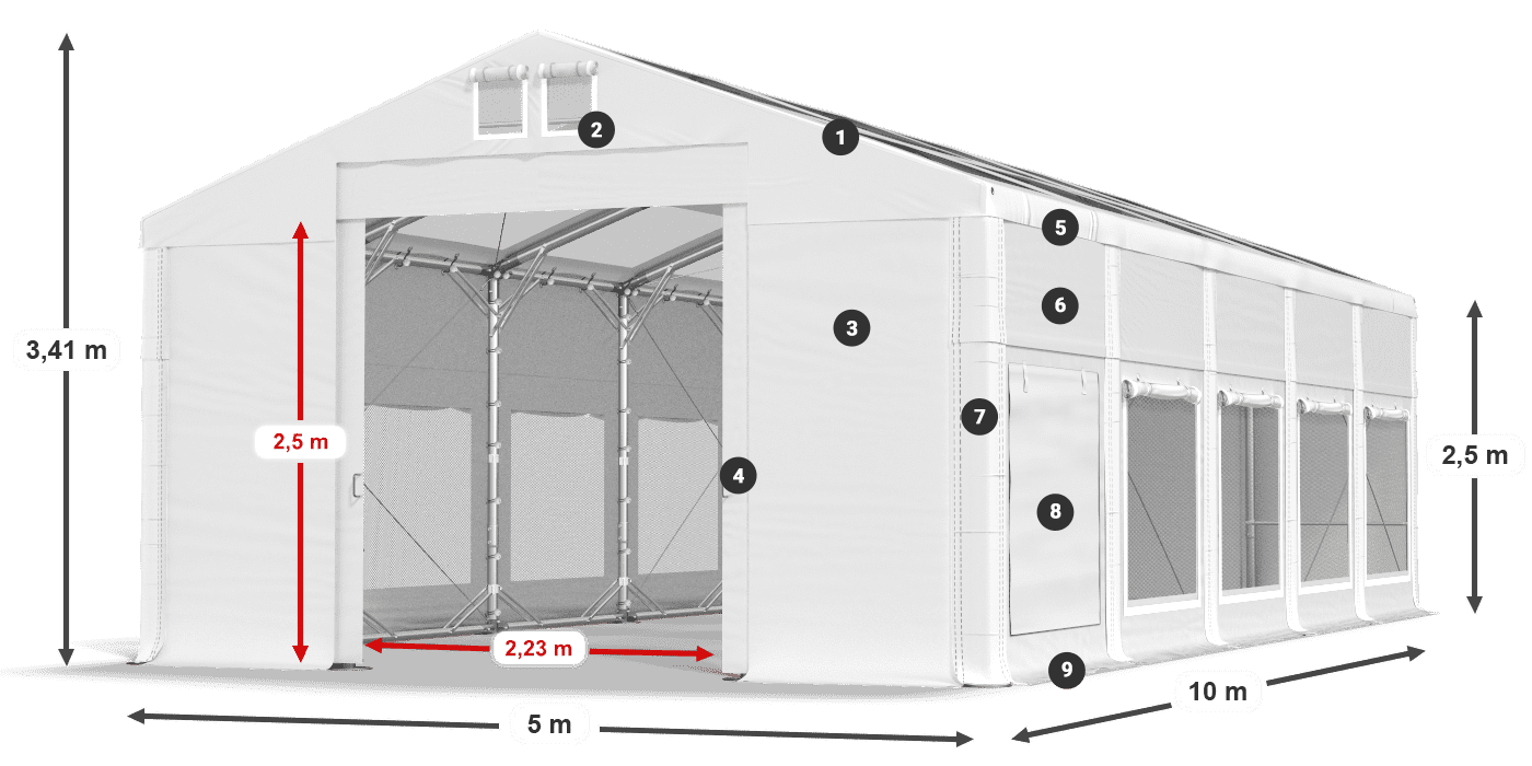 Tető: MS T 580 PVC Falak: SD M 500 PVC 2,5 m jelmagyarázat