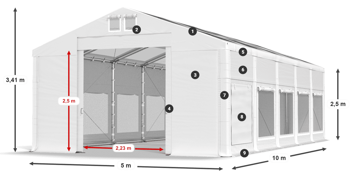 Tető: MS T 580 PVC Falak: SD M 500 PVC 2,5 m jelmagyarázat