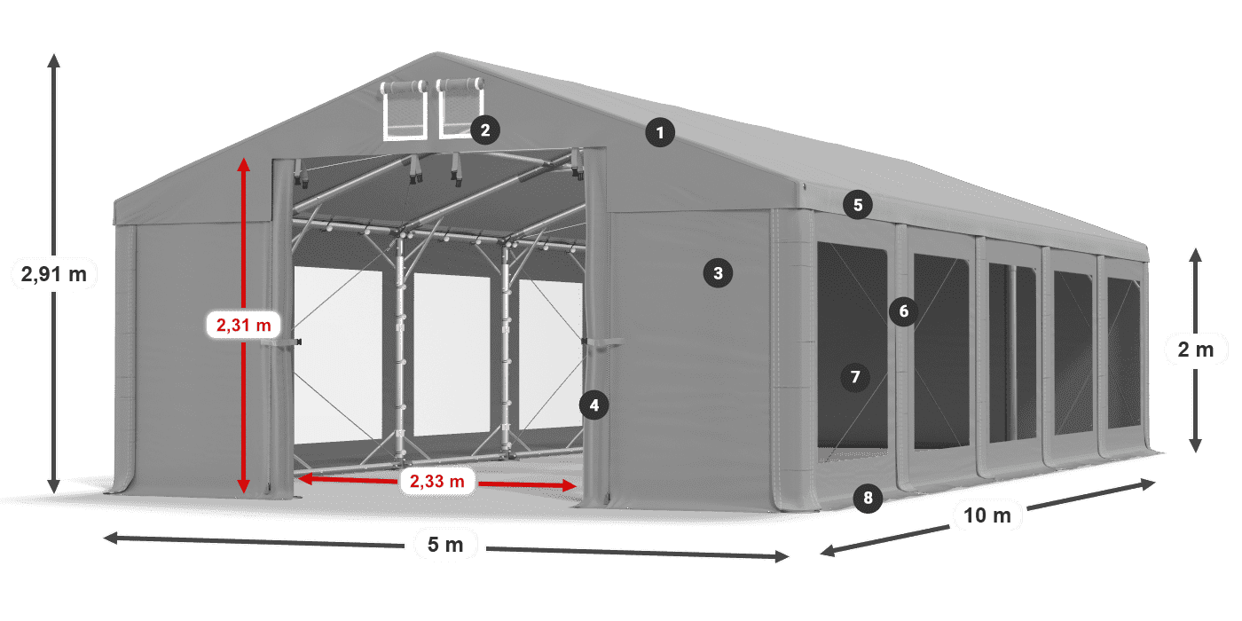 Tető: FR 620 PVC Falak: MS 580 PVC 2 m jelmagyarázat