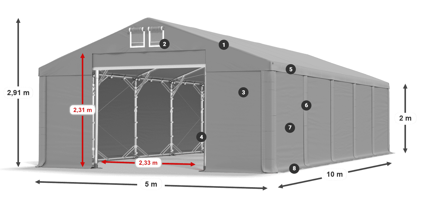 Tető: FR 620 PVC Falak: SD 580 PVC 2 m jelmagyarázat