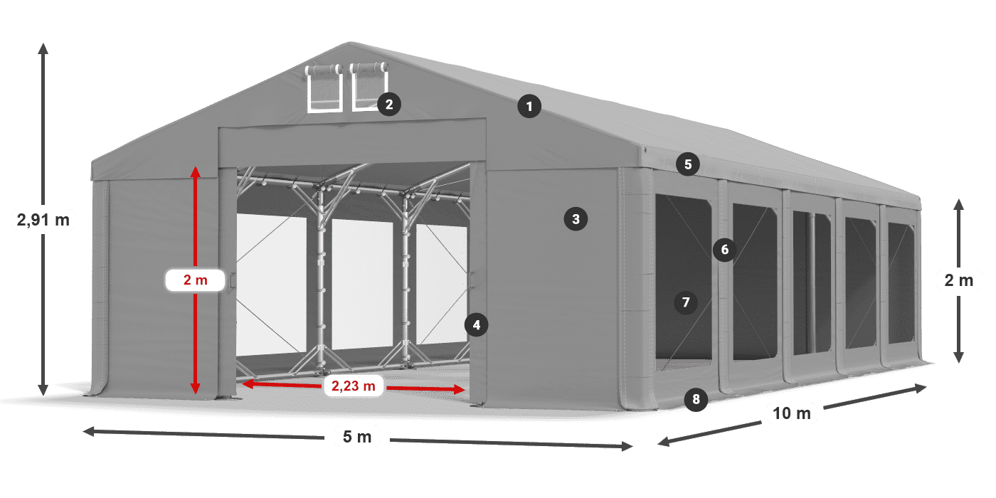 Tető: FR 620 PVC Falak: MS 580 PVC 2 m jelmagyarázat