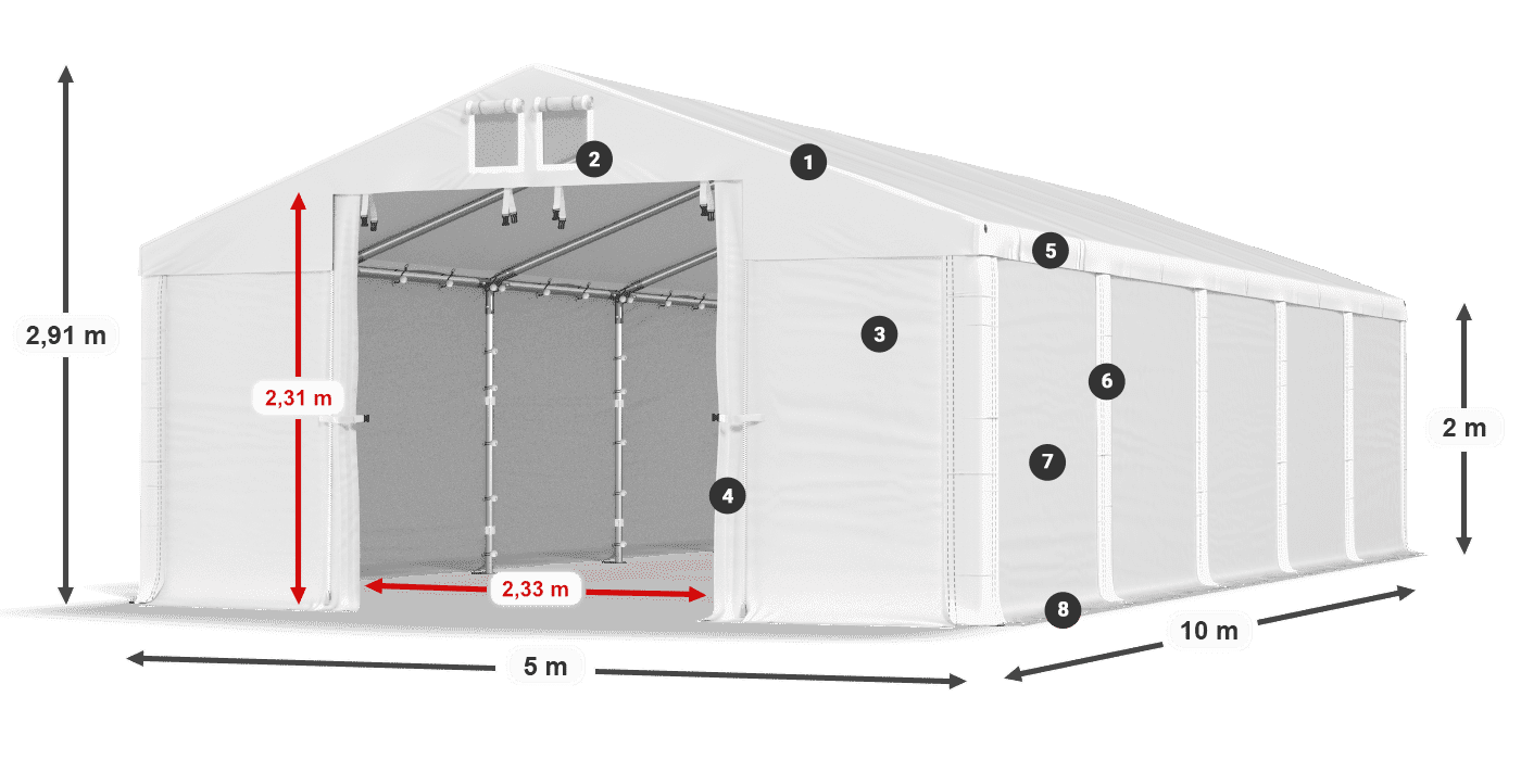 Tető: FR 620 PVC Falak: SD 580 PVC 2 m jelmagyarázat