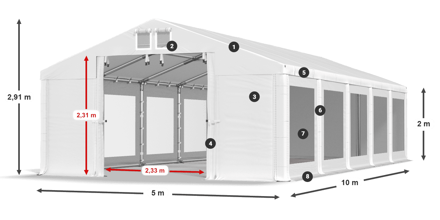 Tető: FR 620 PVC Falak: MS 580 PVC 2 m jelmagyarázat