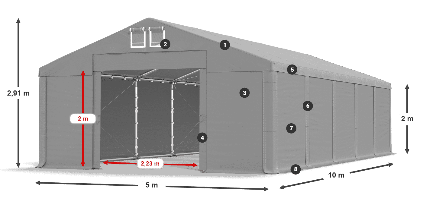 Tető: FR 620 PVC Falak: SD 580 PVC 2 m jelmagyarázat