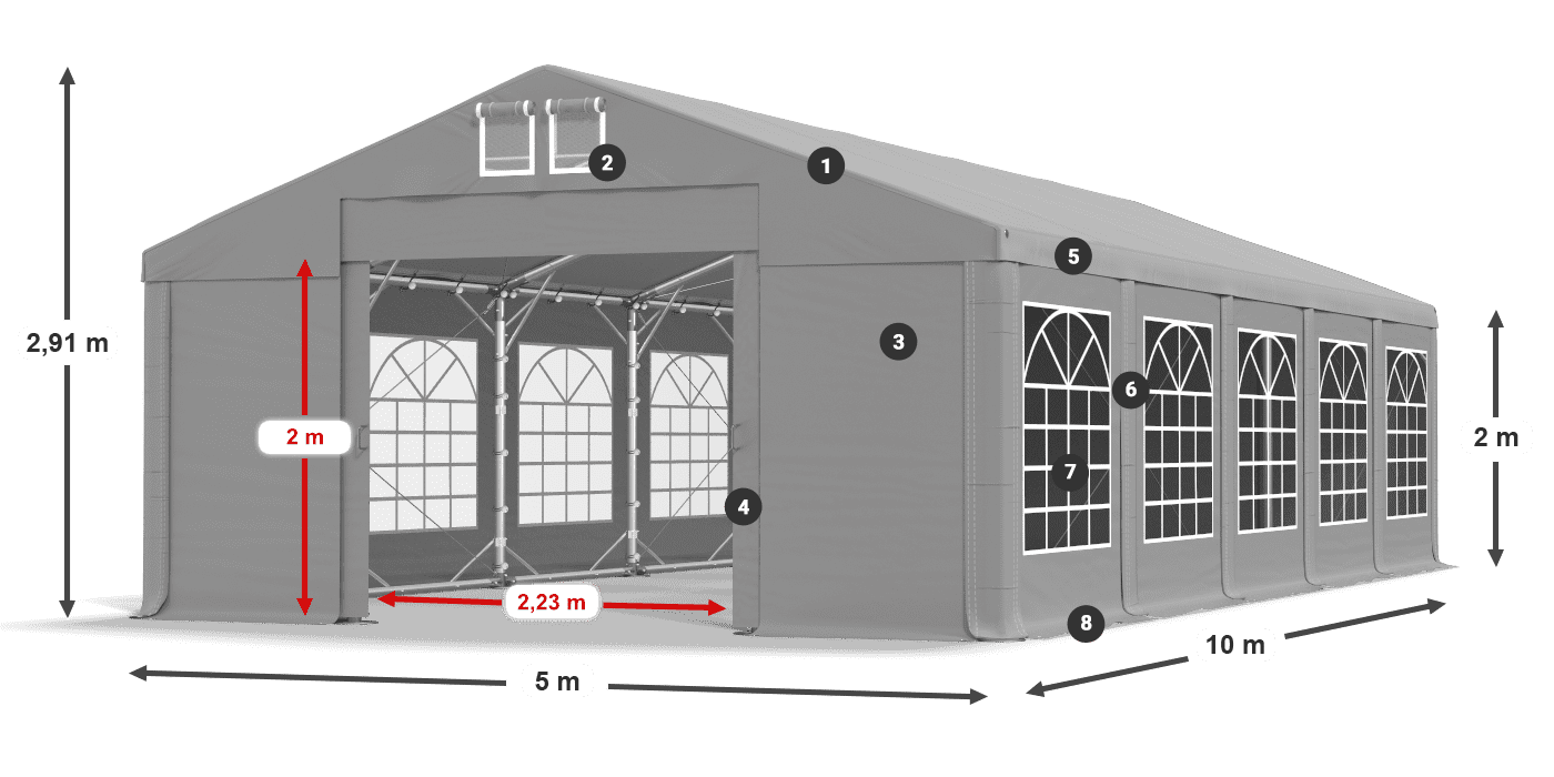 Tető: FR 620 PVC Falak: SD 500 PVC 2 m jelmagyarázat