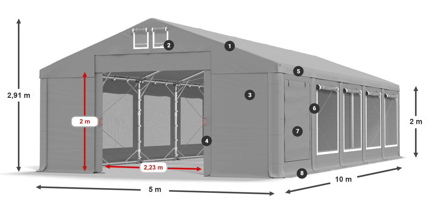 Tető: FR 620 PVC Falak: SD 500 PVC 2 m jelmagyarázat