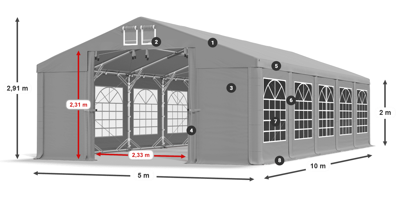 Tető: FR 620 PVC Falak: SD 500 PVC 2 m jelmagyarázat
