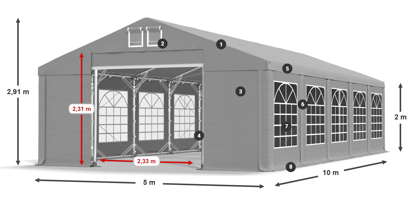 Tető: FR 620 PVC Falak: SD 500 PVC 2 m jelmagyarázat