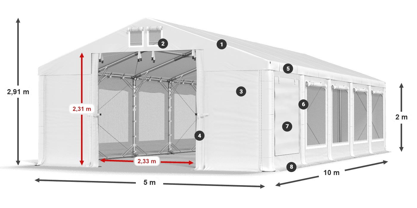Tető: FR 620 PVC Falak: SD 500 PVC 2 m jelmagyarázat