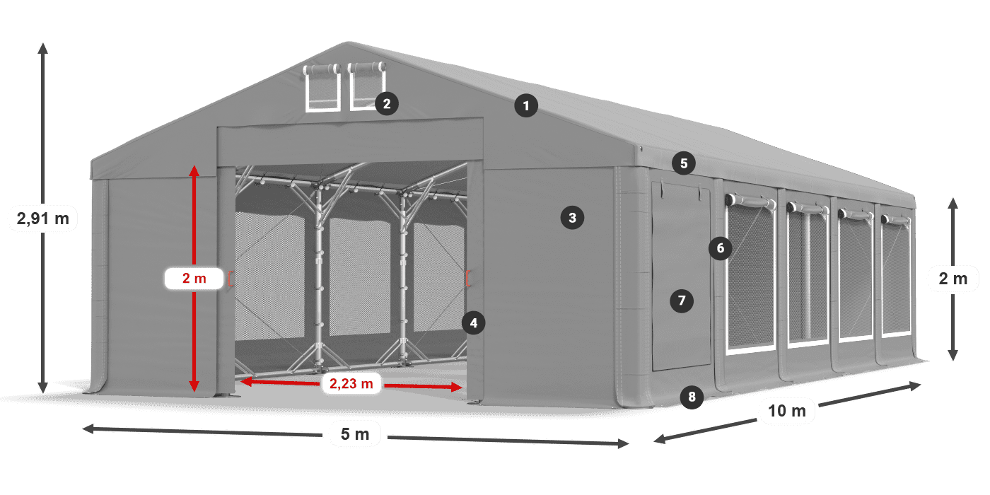 Tető: FR 620 PVC Falak: SD 500 PVC 2 m jelmagyarázat